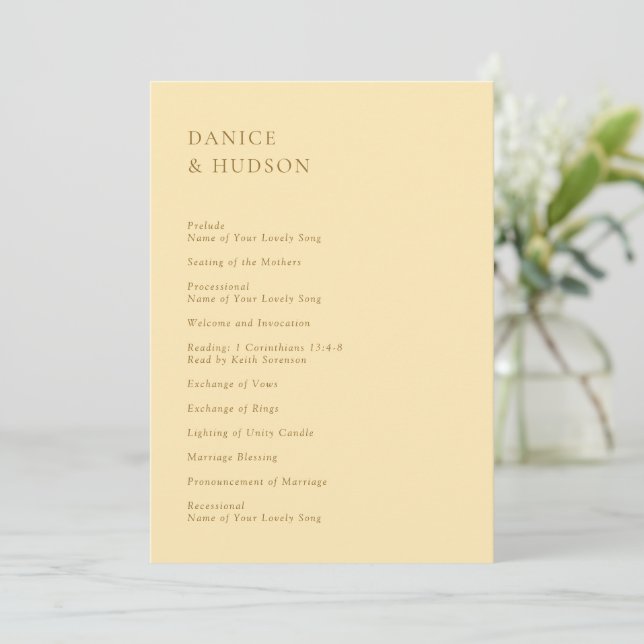 Minimalist Butter Yellow Modern Wedding Programme (Standing Front)