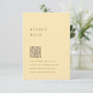Minimalist Butter Yellow QR Code Modern Wedding RSVP Card