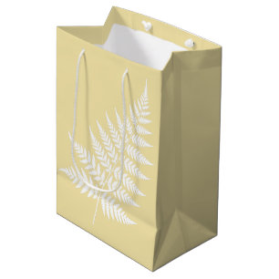 Minimalist Butter Yellow White Fern Wedding Medium Gift Bag