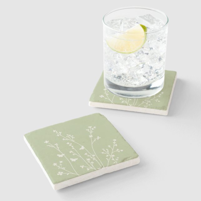 Minimalist Butterflies Botanical Silhouettes  Stone Coaster (Side)