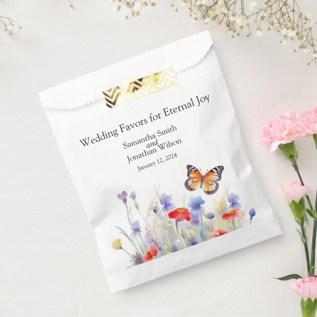 Minimalist Butterfly and Wildflowers Wedding Favour Bags (Sealed)