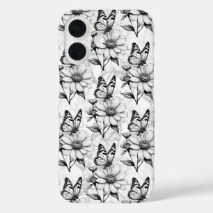 Minimalist Butterfly on Flower Pattern Design  iPhone 16 Case