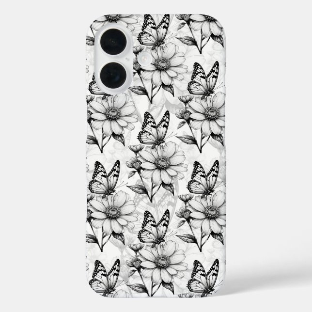 Minimalist Butterfly on Flower Pattern Design  Case-Mate iPhone Case (Back)