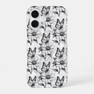 Minimalist Butterfly on Flower Pattern Design iPhone 16 Case