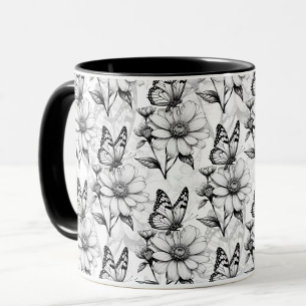 Minimalist Butterfly on Flower Pattern Design Mug