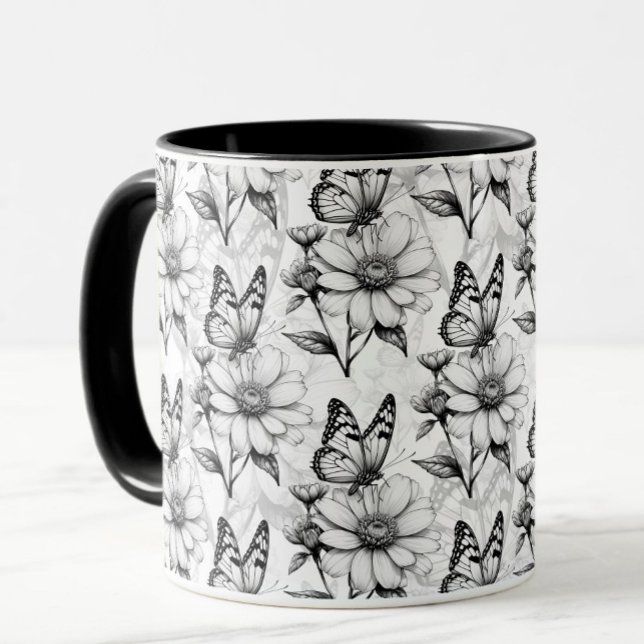 Minimalist Butterfly on Flower Pattern Design  Mug (Creator Uploaded)