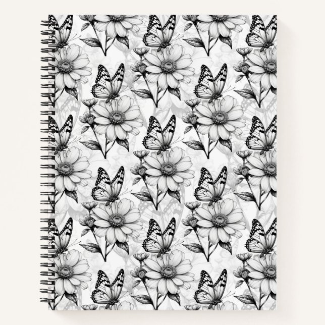 Minimalist Butterfly on Flower Pattern Design  Notebook (Front)