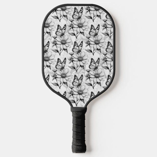 Minimalist Butterfly on Flower Pattern Design  Pickleball Paddle (Front)