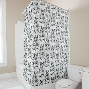 Minimalist Butterfly on Flower Pattern Design  Shower Curtain