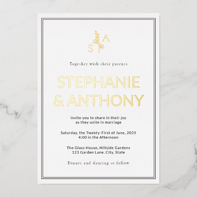 Minimalist BW Monogram Wildflower Wedding (Front)