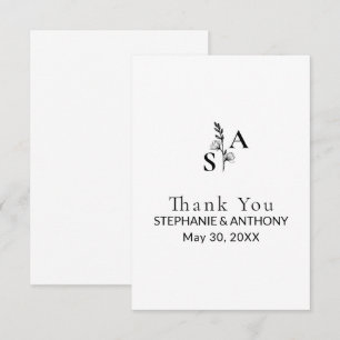 Minimalist BW Monogram Wildflower Wedding Card