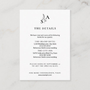 Minimalist BW Monogram Wildflower Wedding Enclosure Card