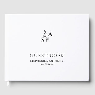 Minimalist BW Monogram Wildflower Wedding Guest Book