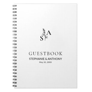 Minimalist BW Monogram Wildflower Wedding Notebook