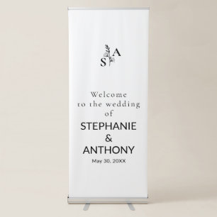 Minimalist BW Monogram Wildflower Wedding Retractable Banner