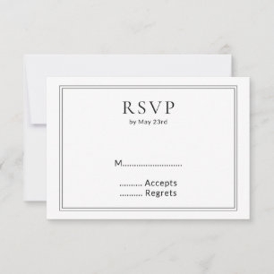 Minimalist BW Monogram Wildflower Wedding RSVP Card