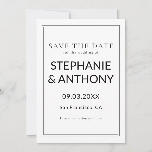Minimalist BW Monogram Wildflower Wedding Save The Date (Front)