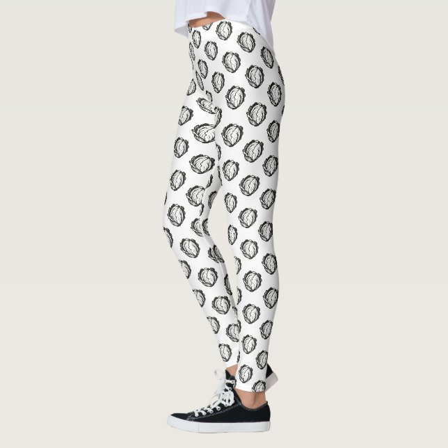 Minimalist Cabbage – Bold Ink Vegetable Design on Leggings (Left)
