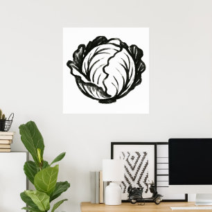 Minimalist Cabbage – Bold Ink Vegetable Design on Poster