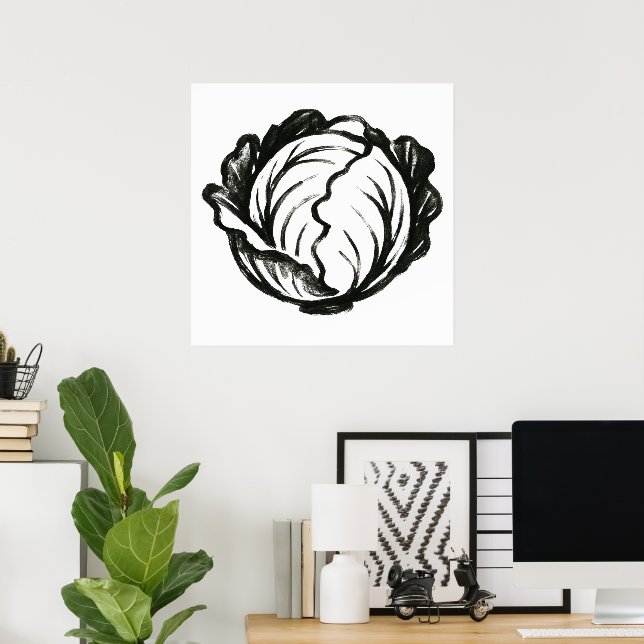 Minimalist Cabbage – Bold Ink Vegetable Design on Poster (Home Office)
