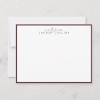Minimalist cabernet Border Personalised Note Card
