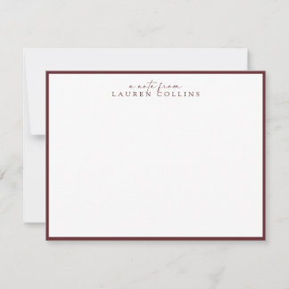 Minimalist cabernet Border Personalised Note Card