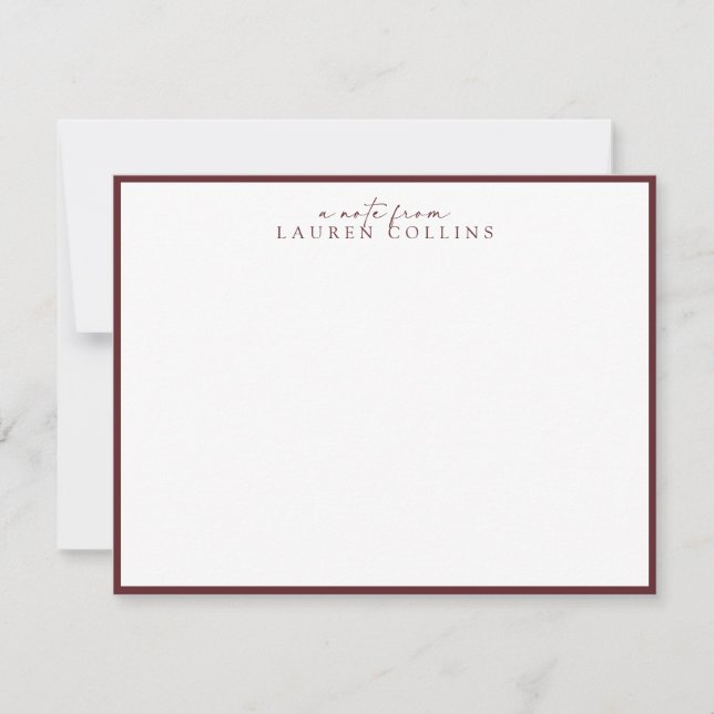 Minimalist cabernet Border Personalised Note Card (Front)