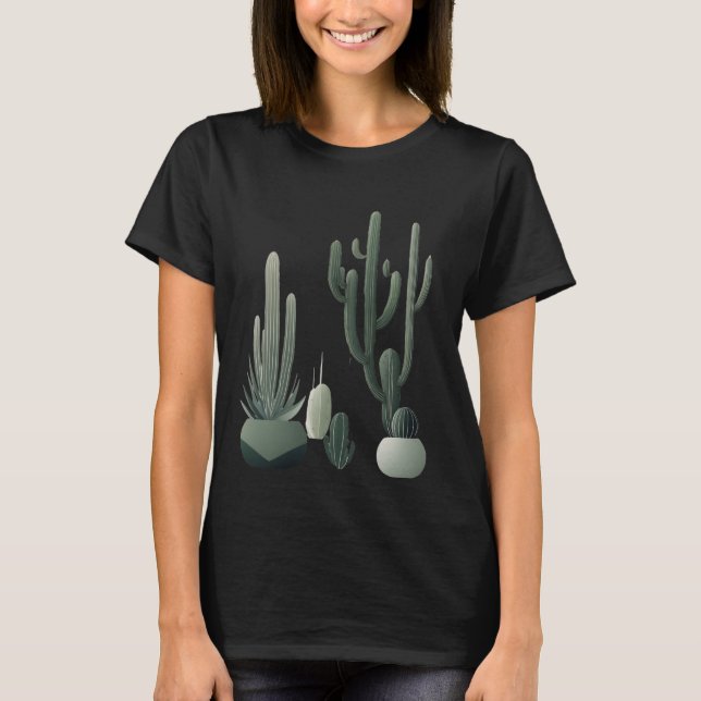 Minimalist cactus illustrations with sleek lines T-Shirt (Front)