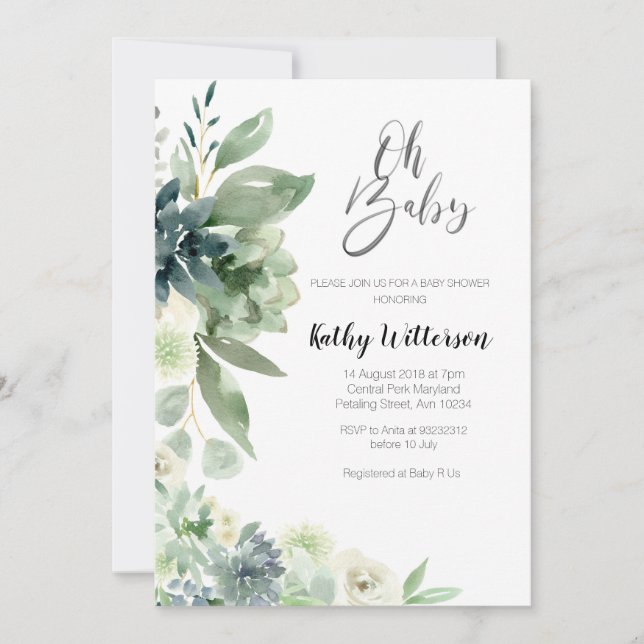 Minimalist Cactus Modern Baby Shower Boy Girl Invitation (Front)