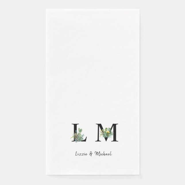 Minimalist Cactus Monogram Name White Napkin (Front)