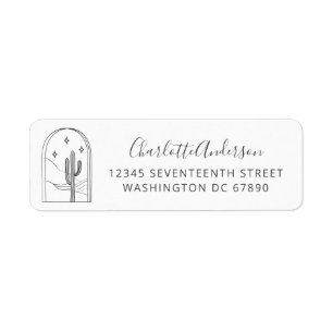 Minimalist Cactus Star Line Drawing Return Address