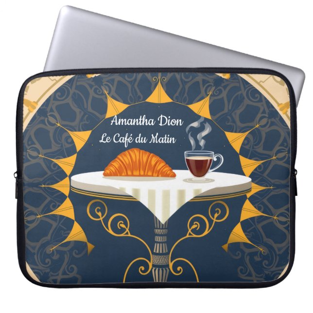 Minimalist Café au Lait French Typography Laptop Sleeve (Front)