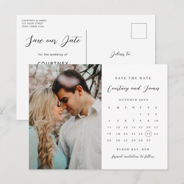 Minimalist calendar photo Save the Date Invitation Postcard (Front/Back)