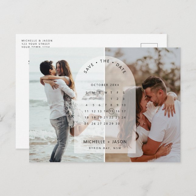 Minimalist calendar photo Save the Date Invitation Postcard (Front/Back)