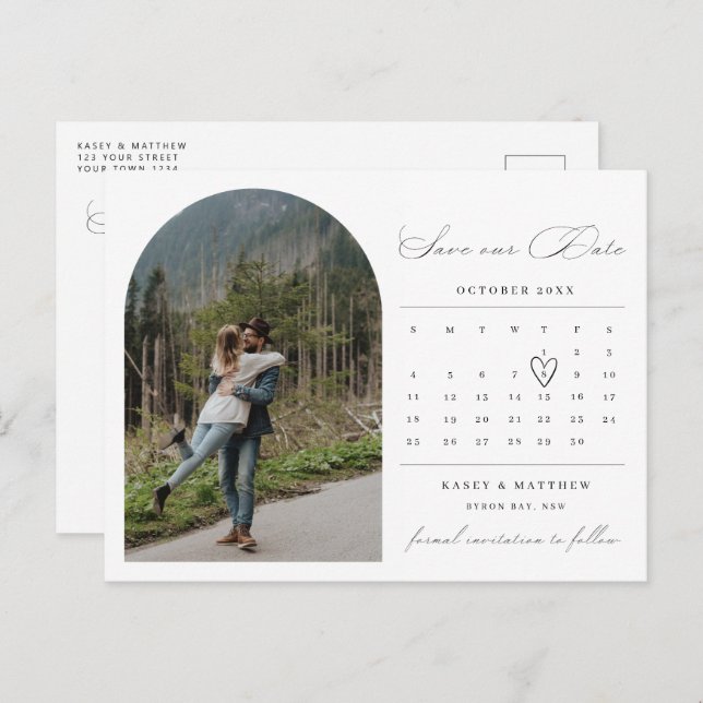 Minimalist calendar photo Save the Date Invitation Postcard (Front/Back)