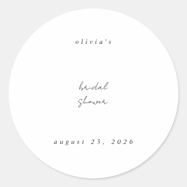 Minimalist Calligraph Bridal Shower Classic Round  Sticker (Front)