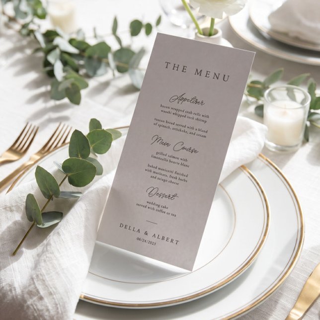 Minimalist Calligraphic Light Grey Wedding Menu (Creator Uploaded)