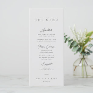 Minimalist Calligraphic Light Grey Wedding Menu