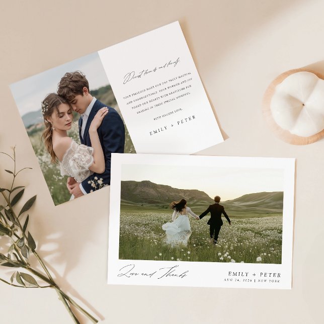 Minimalist Calligraphy  2 Photo Wedding Thank You Card (Creator Uploaded)