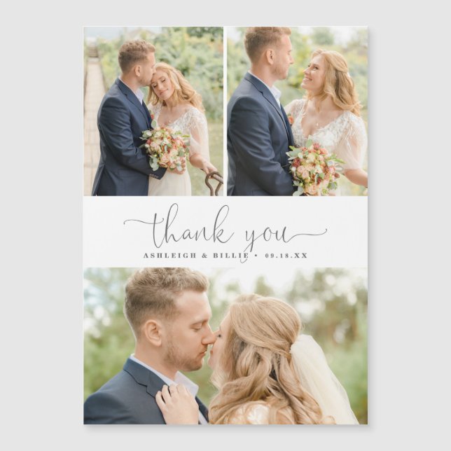 Minimalist Calligraphy 3 Photo Collage Thank You (Front)