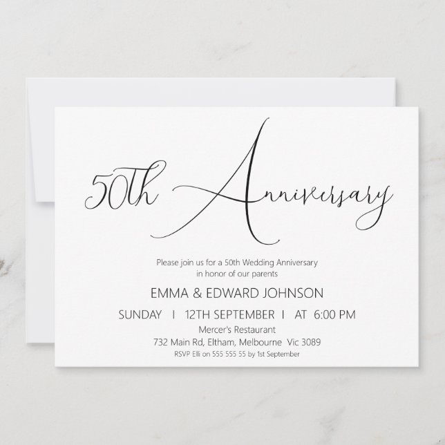 Minimalist Calligraphy 50th Anniversary Invitation (Front)