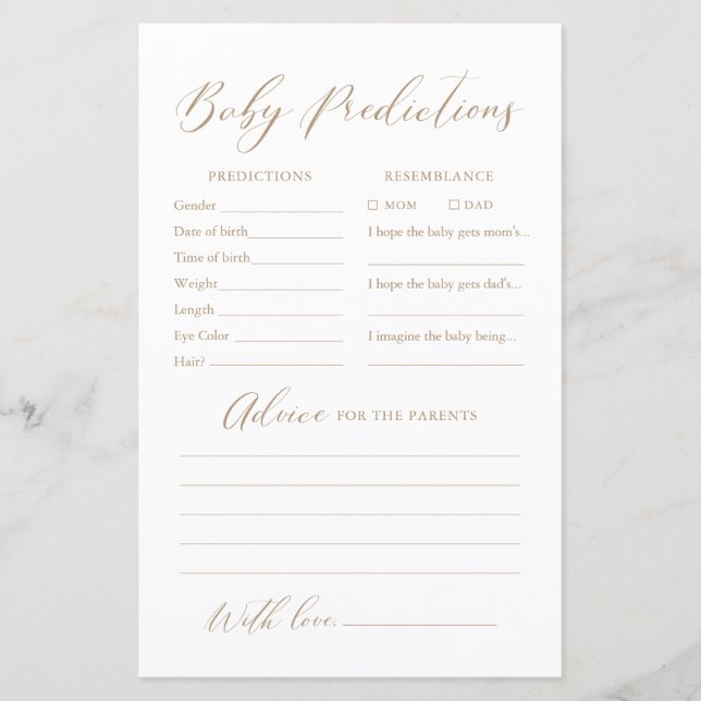 Minimalist Calligraphy Baby Predictions and Advice (Front)