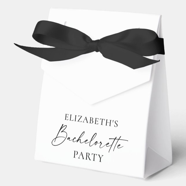 Minimalist Calligraphy Bachelorette Party Ribbon Favour Box (Front)