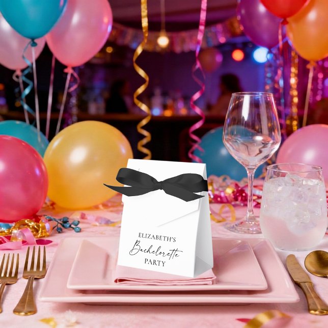 Minimalist Calligraphy Bachelorette Party Ribbon Favour Box (Customize to change your personalized text size or text style. )