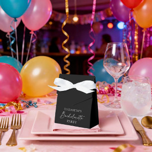 Minimalist Calligraphy Bachelorette Ribbon Black Favour Box