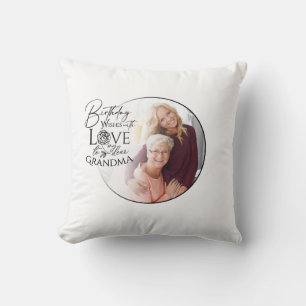 Minimalist Calligraphy Birthday Photo Grandma Cushion