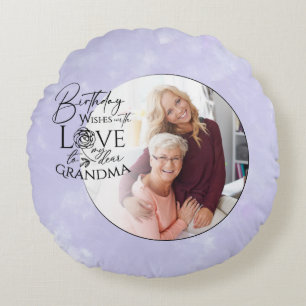 Minimalist Calligraphy Birthday Photo Grandma Round Cushion