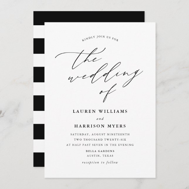 Minimalist Calligraphy Black and White | Wedding Invitation (Front/Back)