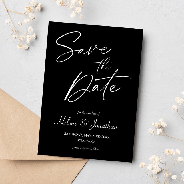 Minimalist Calligraphy Black Wedding Save The Date (Minimalist Calligraphy Black Wedding Save The Date)