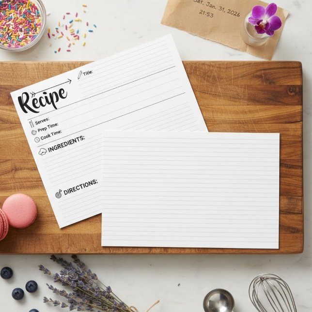 Minimalist Calligraphy Blank Recipe Card Two Sided (Minimalist Calligraphy Recipe Cards, Blank Recipe Cards for )
